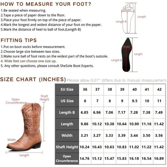 SheSole Women's Western Cowgirl Cowboy Boots Classic Country Style Footwear - Picture 6 of 6